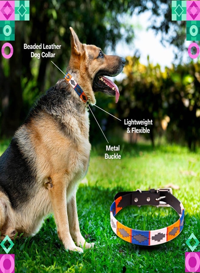ADIL'S Adil’S Polo Dog Collar, 1 Inch Width Handcrafted by Artisans | Leather Dog Collar with Strong Metal Buckle & D-Ring for Small, Medium & Large Dogs, Size: 12” to 26”, Multicolor (Brown & White, M) - Image 3